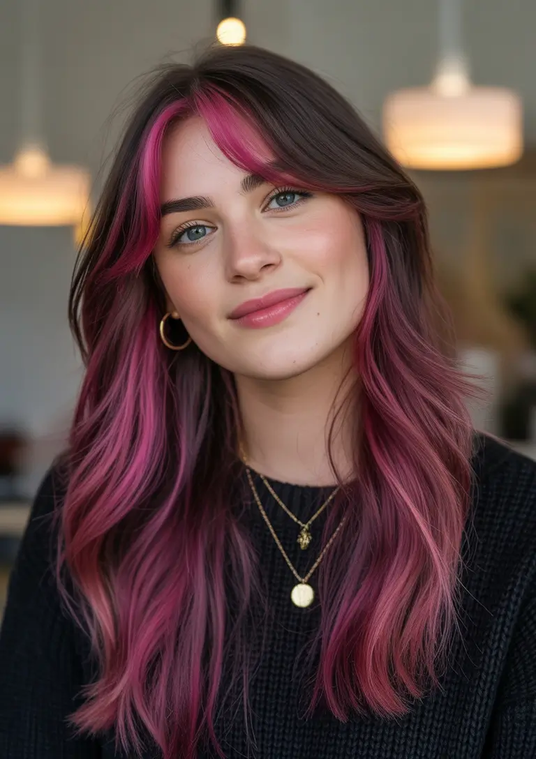 balayage hair ideas 2026 Brunette Depth with Magenta Balayage 