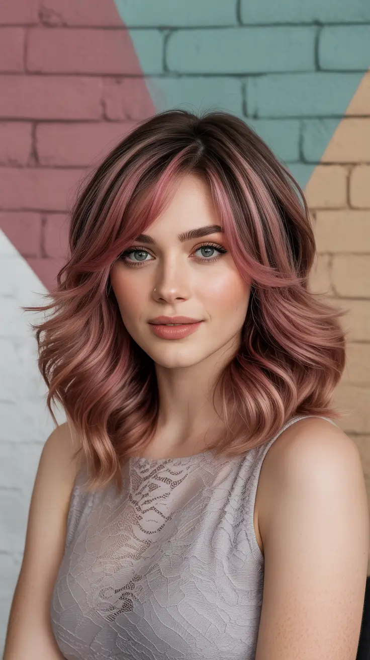 balayage hair ideas 2026 Smoky Pink Wavy Lob
