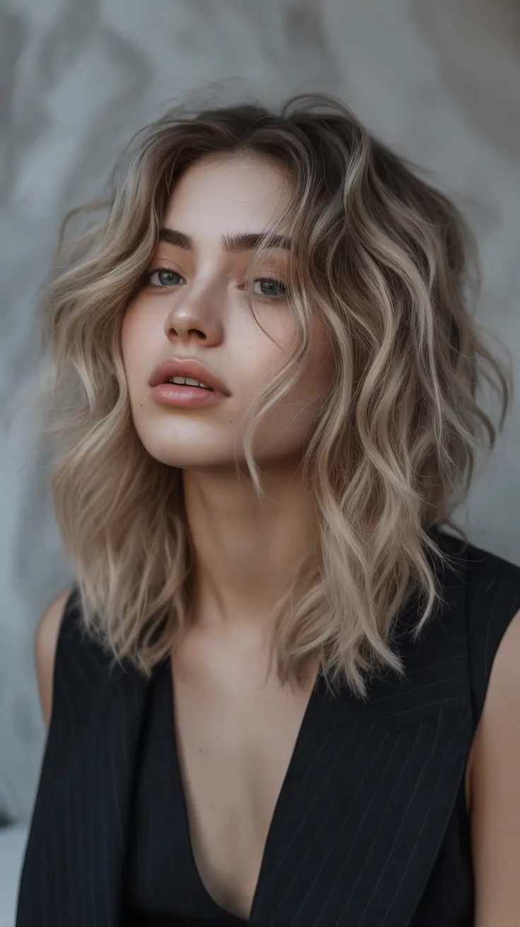 balayage hair ideas 2026 Tousled Beige Blonde Bob