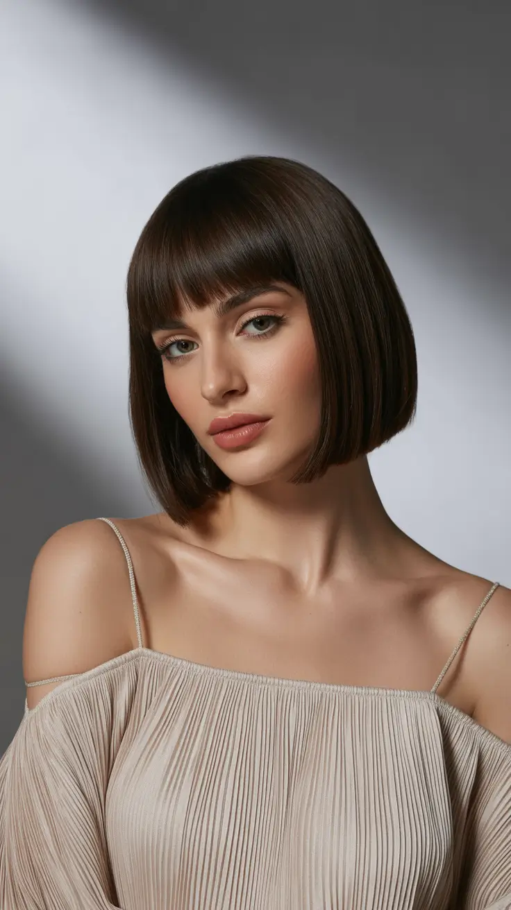 bob-hairstyles-2026-Glossy-Blunt-Bob-With-Straight-Fringe