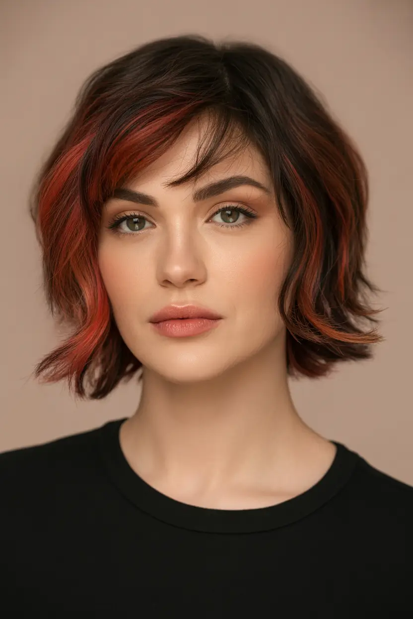 bob-hairstyles-2026-Textured-Red-Highlight-Bob