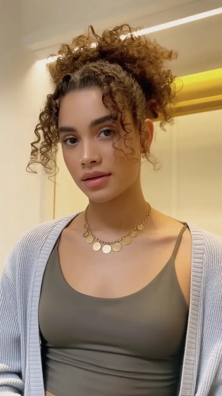 Best cute hairstyles 2026 Curly Bun Updo