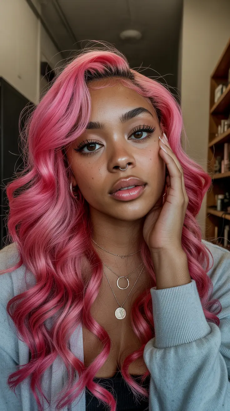 hair color for dark skin tone Bold Pink Waves