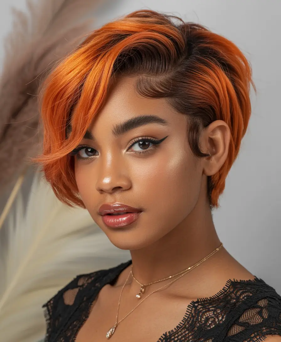 hair color for dark skin tone Neon Orange Crop