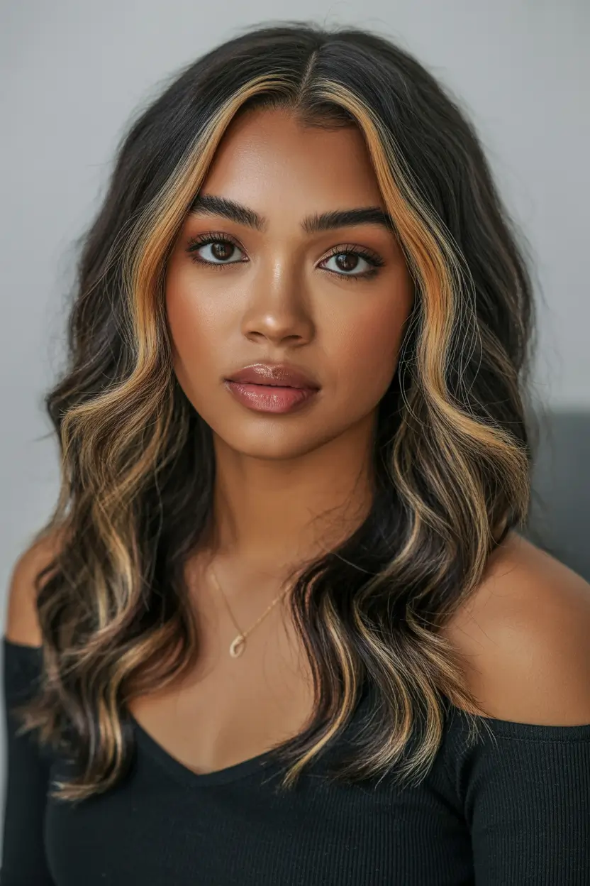 hair color for dark skin tone Honey Blonde Streaks