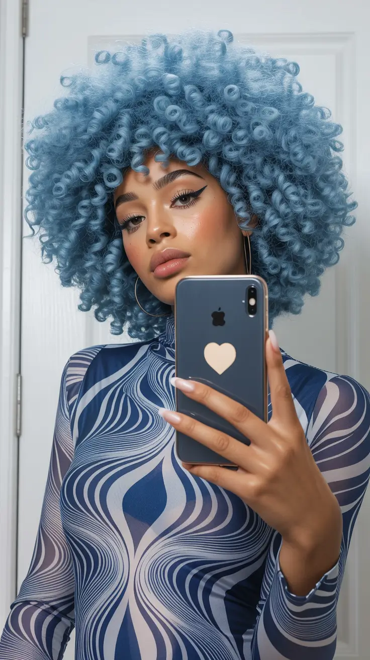hair color for dark skin tone Pastel Blue Afro