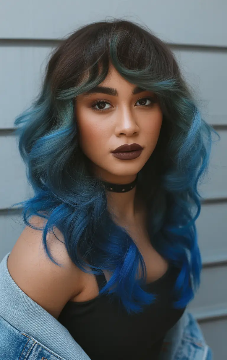hair color for dark skin tone Midnight Blue Ombre