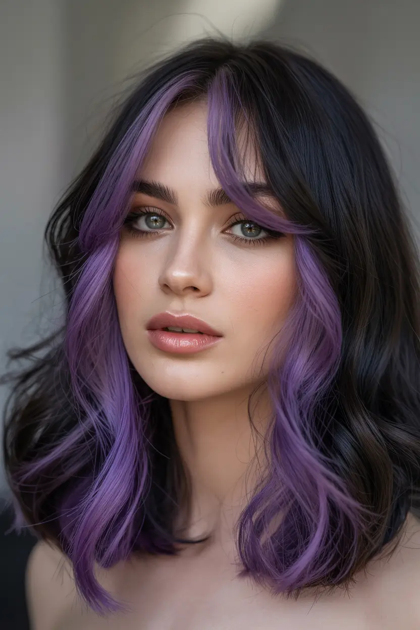 Best hair color for light skin 2026 Lavender Peekaboo With Dark Base