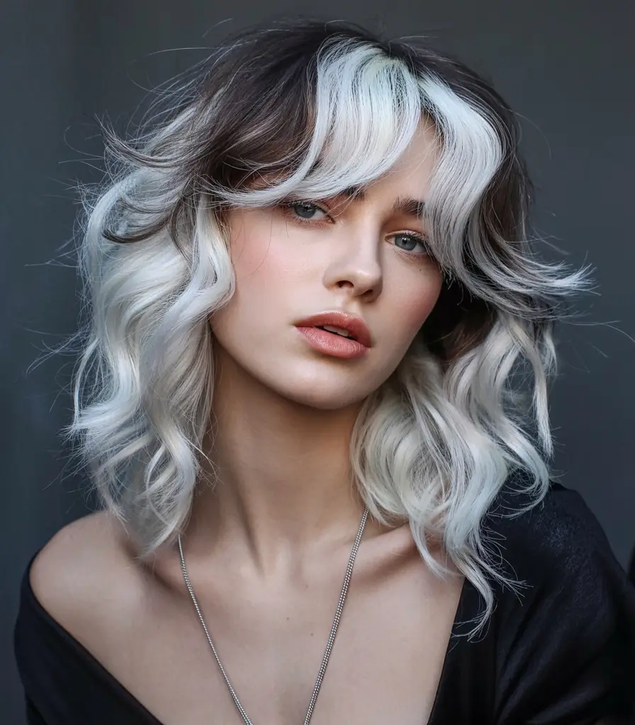 Best hair color for light skin 2026 Monochrome Contrast Shag With Frosted Ends