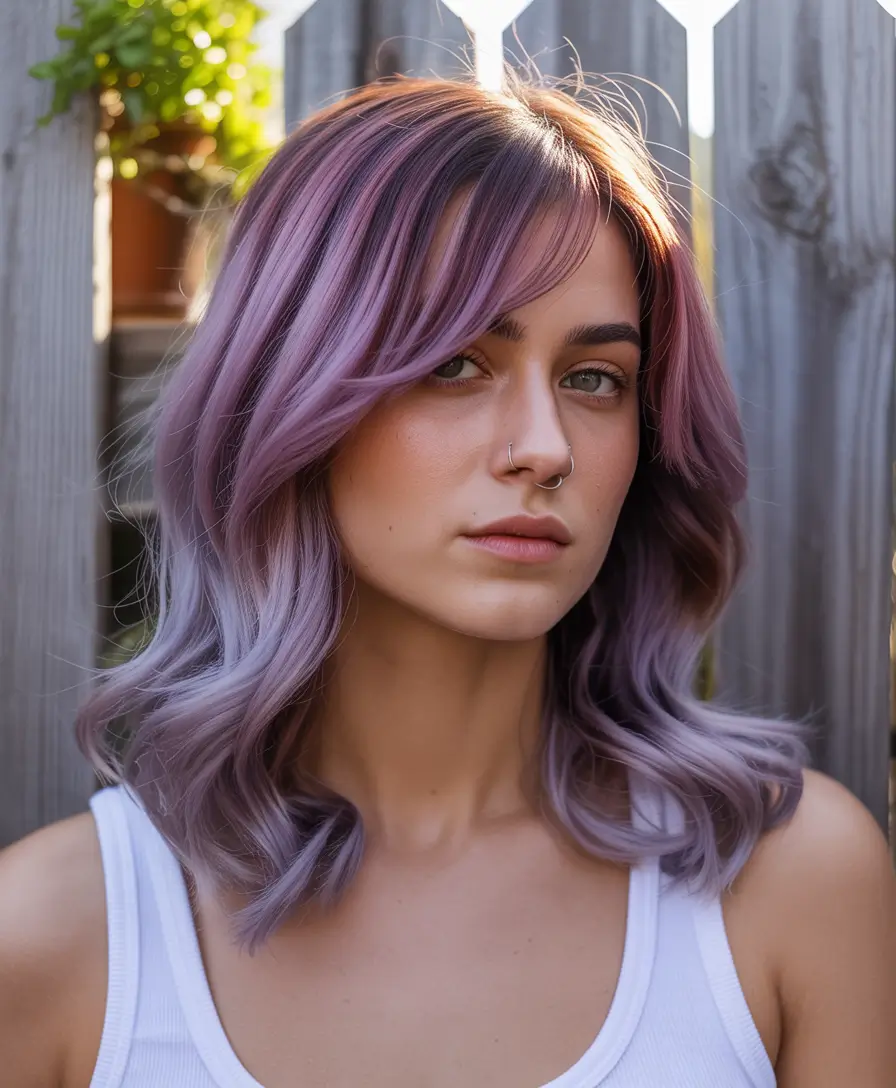 Best hair color for light skin 2026 Dusty Mauve With Dimensional Lavender Ends