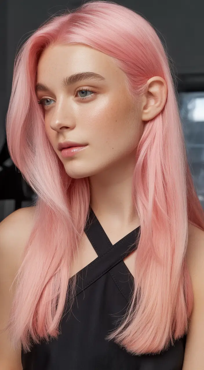 Best hair color for light skin 2026 Soft Cotton-Candy Pink Silk
