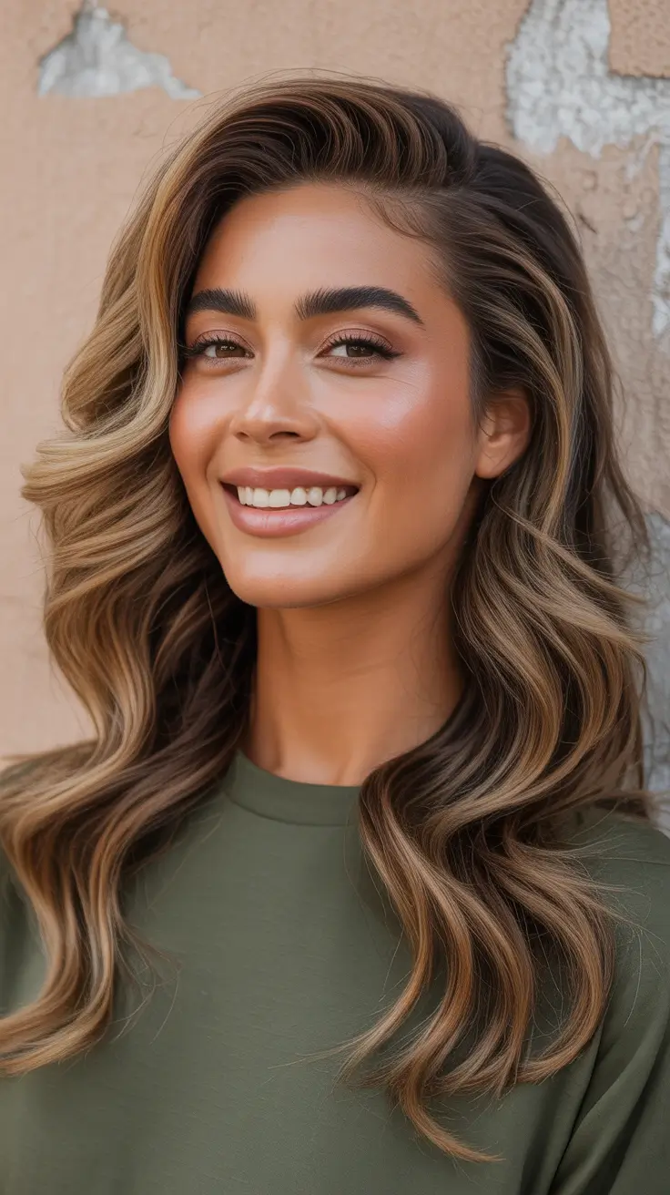 hair color for tan skin tone Cool Espresso Balayage With Lived-In Waves