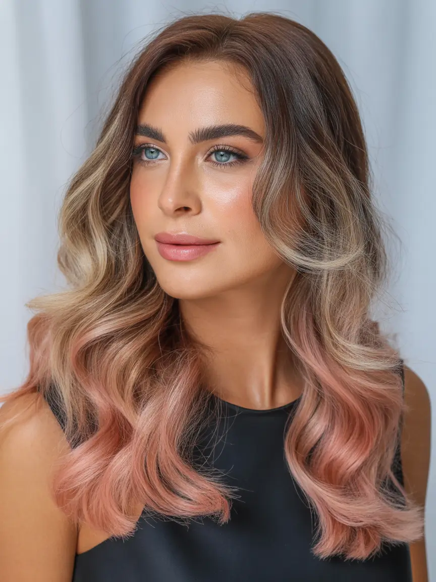 hair color for tan skin tone Rosy Melt With Champagne-Pink Ends