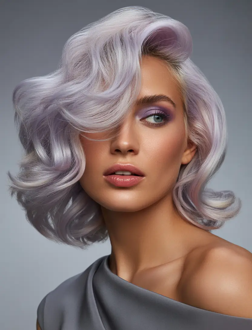 hair color for tan skin tone Silver Lilac Sculpted Bob