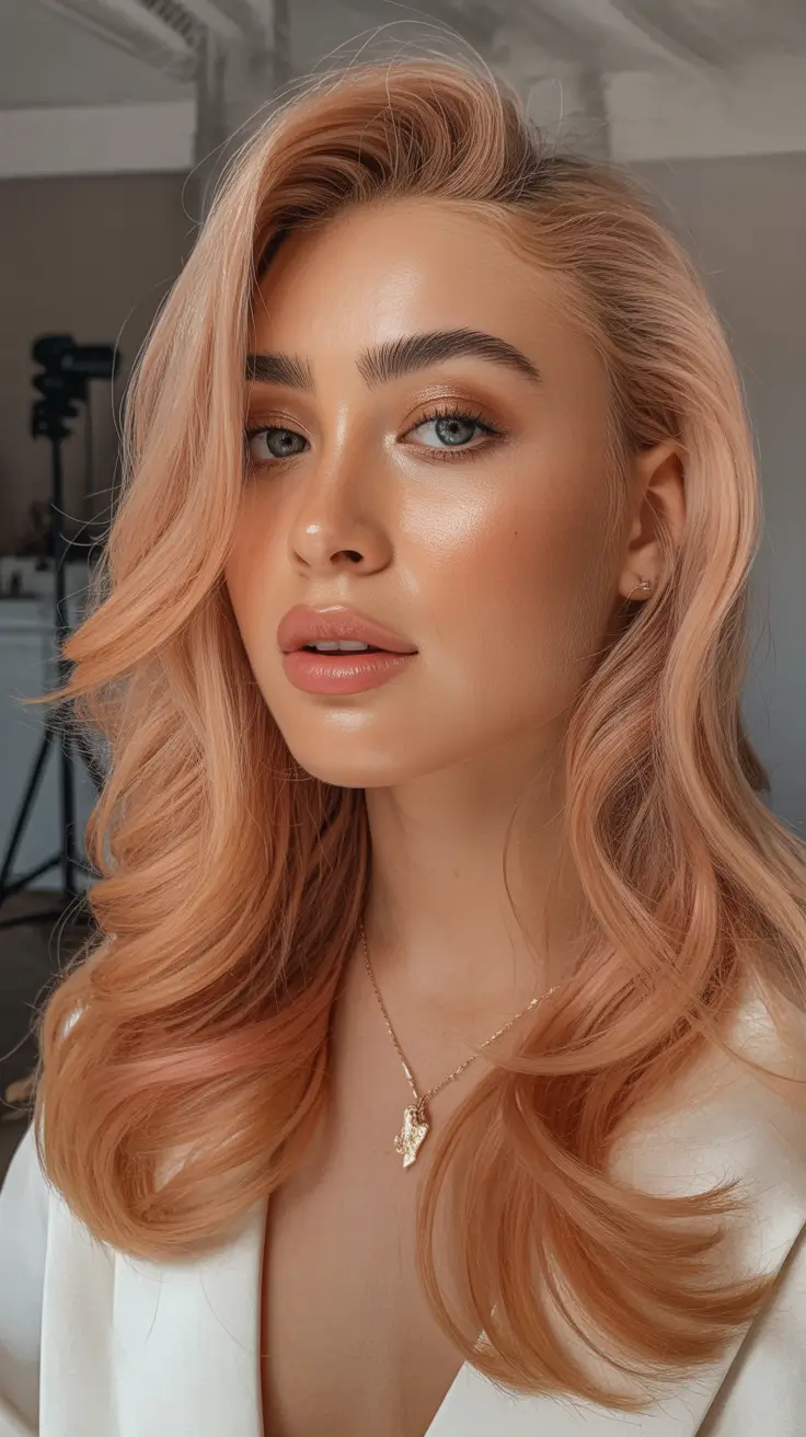 Best hair color for warm skin tone 2026 Peachy Strawberry Blonde
