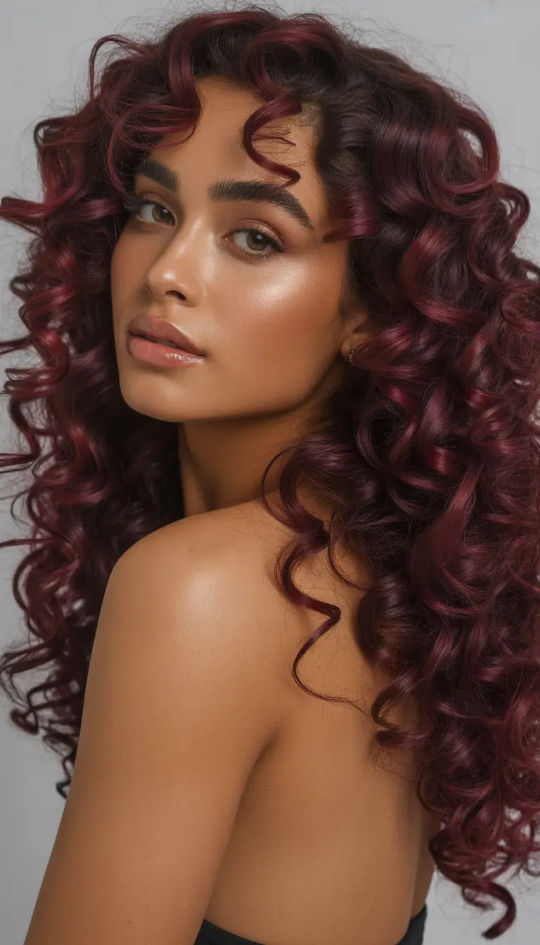 Best hair color for warm skin tone 2026 Burgundy Curly Hair