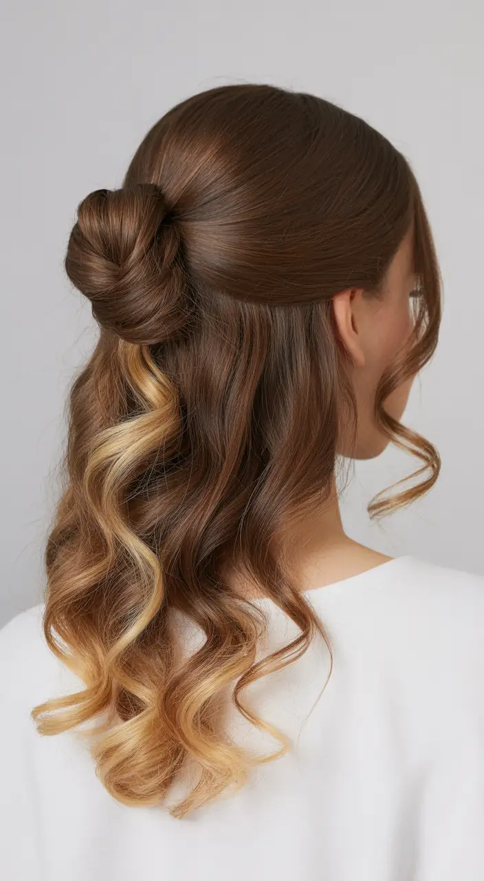 Best half-up hairstyles 2026 Minimal Half-Up Bun With Soft Waves