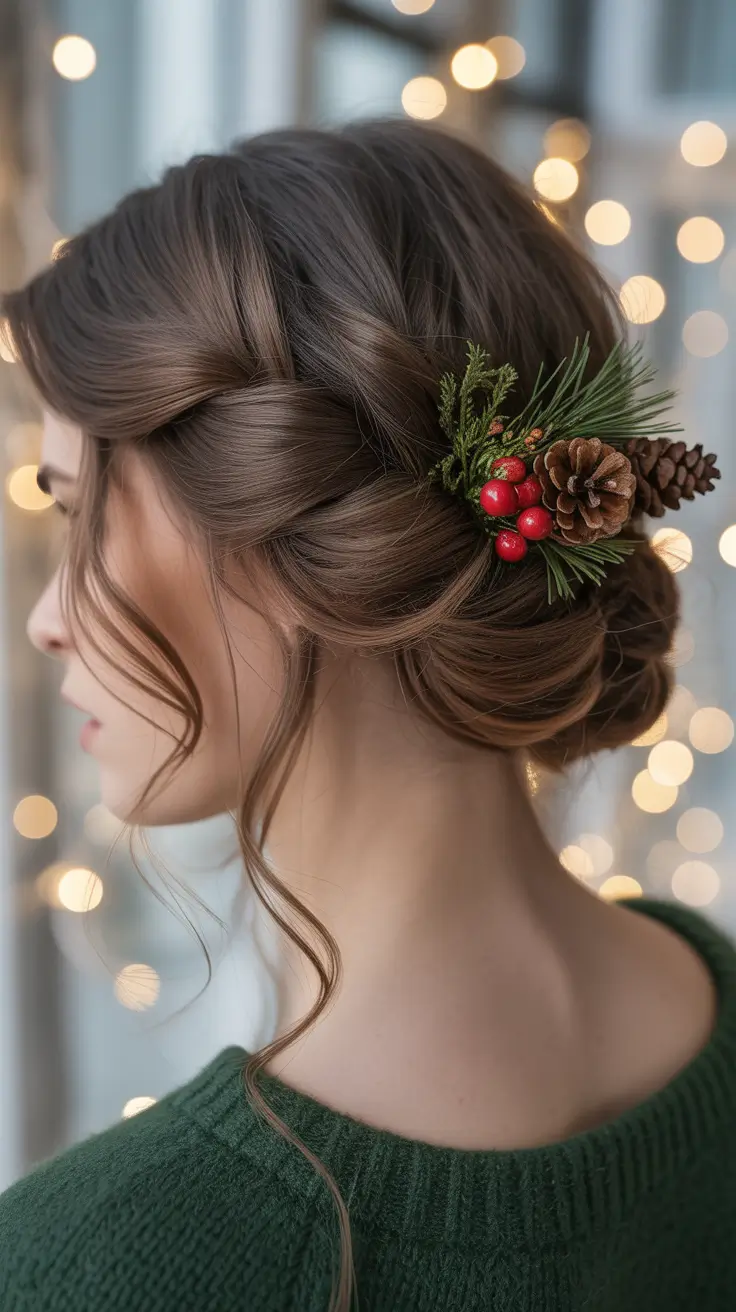 Best half-up hairstyles 2026 Festive Half-Up Twist With Holiday Details