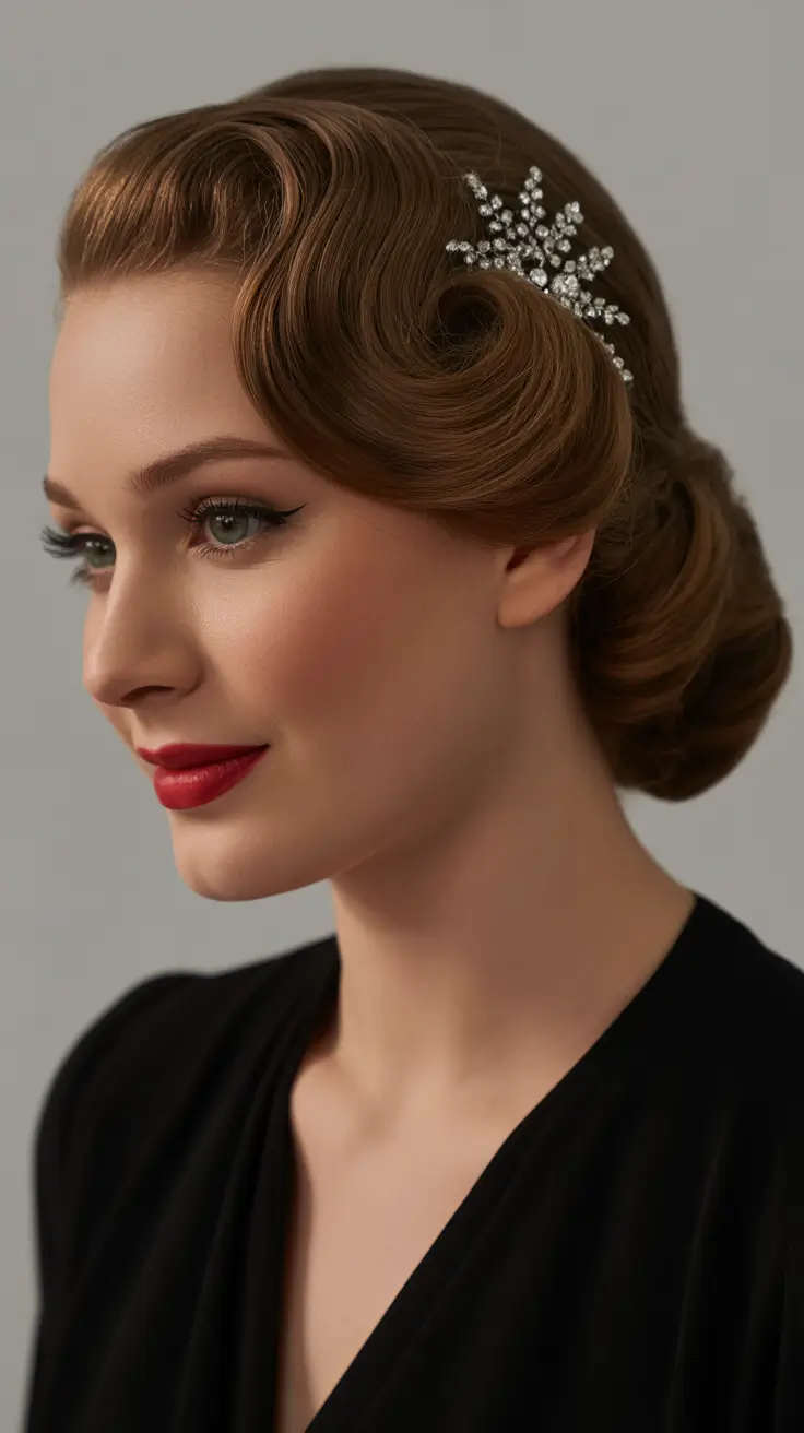 Best half-up hairstyles 2026 Vintage Half-Up Roll With Sleek Waves