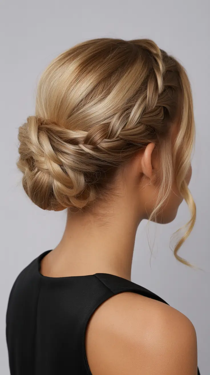 Best half-up hairstyles 2026 Elegant Braided Low Bun Half-Up