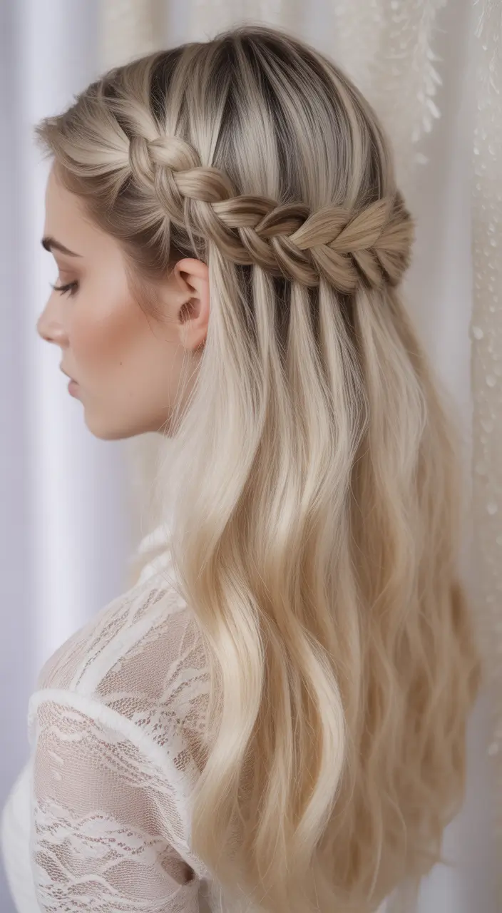 Best half-up hairstyles 2026 Waterfall-Inspired Braided Half-Up Elegance
