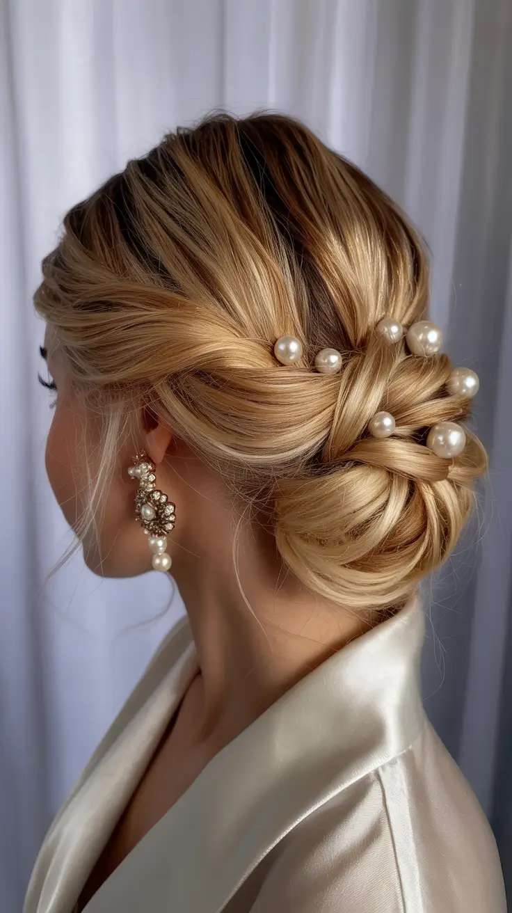 Best half-up hairstyles 2026 Pearl-Adorned Bridal Twist