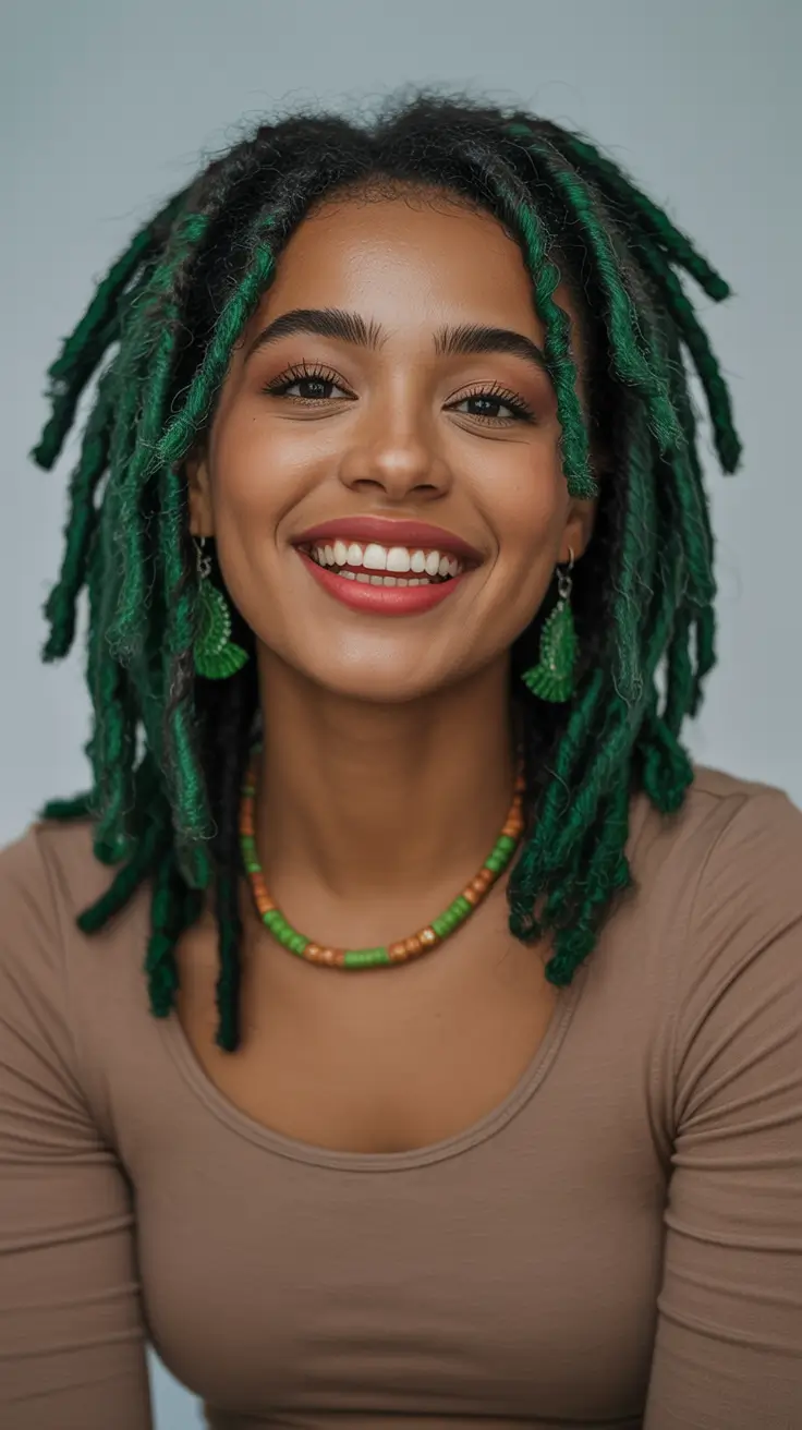 Best locs hairstyles 2026 Emerald-Touched Short Locs With Playful Texture