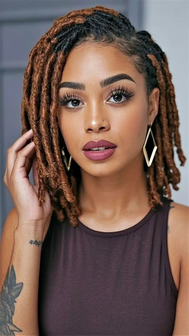 Best locs hairstyles 2026 Soft Cinnamon Loc Bob With Tapered Layers