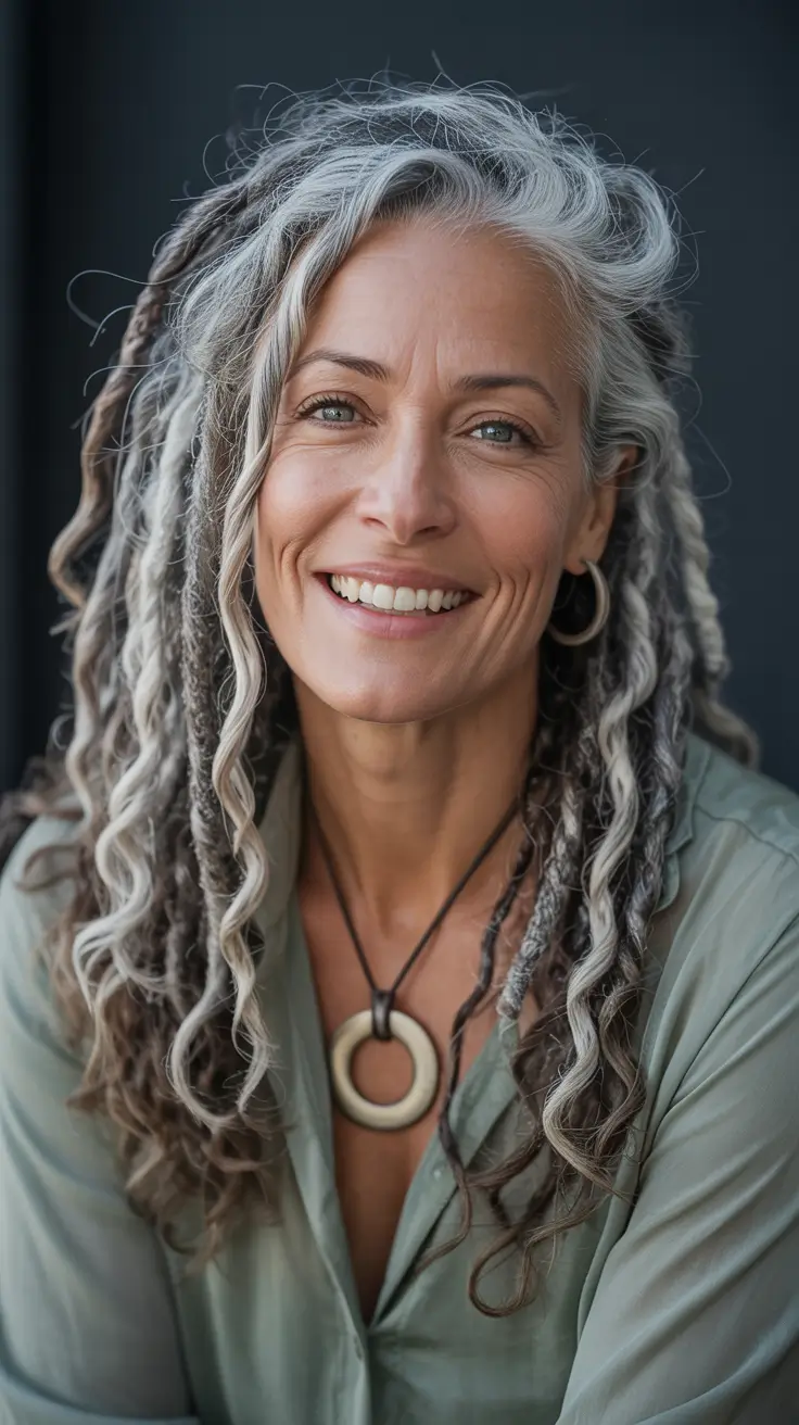 Best locs hairstyles 2026 Silver and Charcoal Boho Locs With Freeform Texture