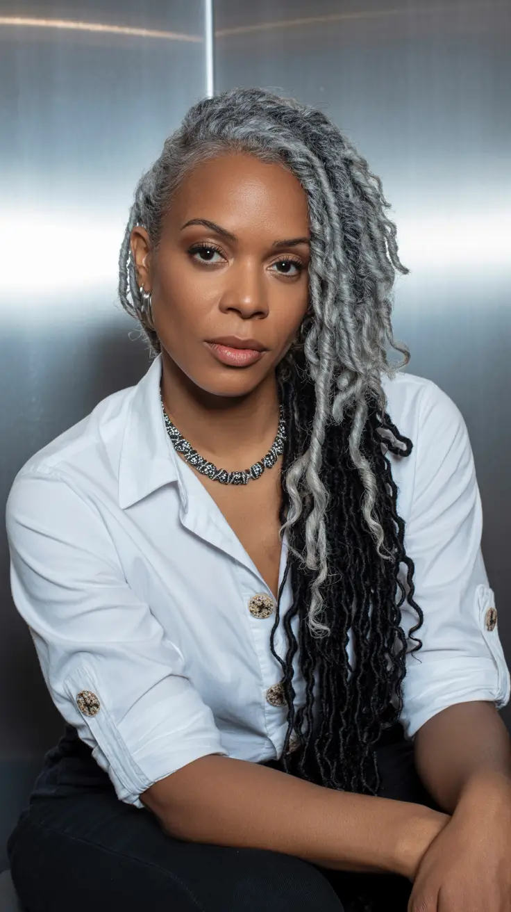 Best locs hairstyles 2026 Silver Cascade Locs With Dimensional Contrast