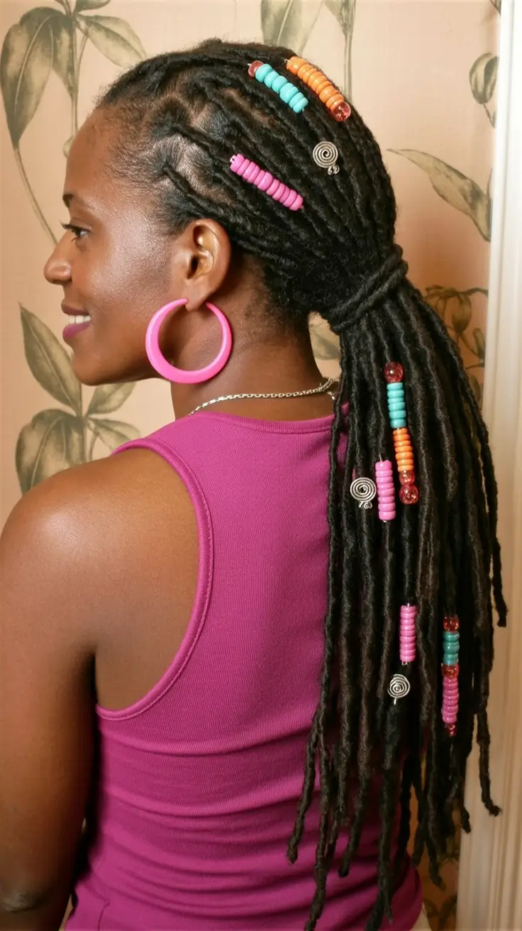 Best locs hairstyles 2026 Beaded Pony Locs With Colorful Boho Accents