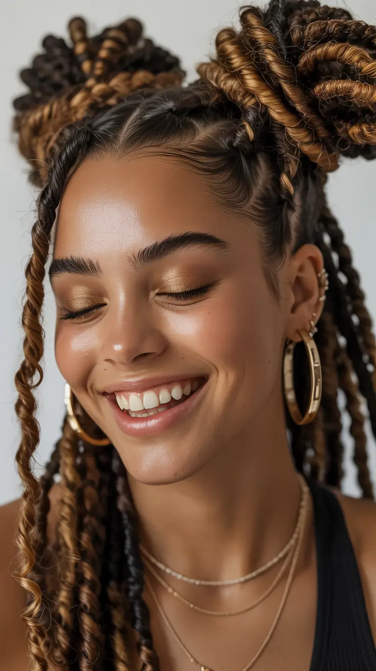 Best locs hairstyles 2026 Golden Spiral Locs With Sculpted Double Buns