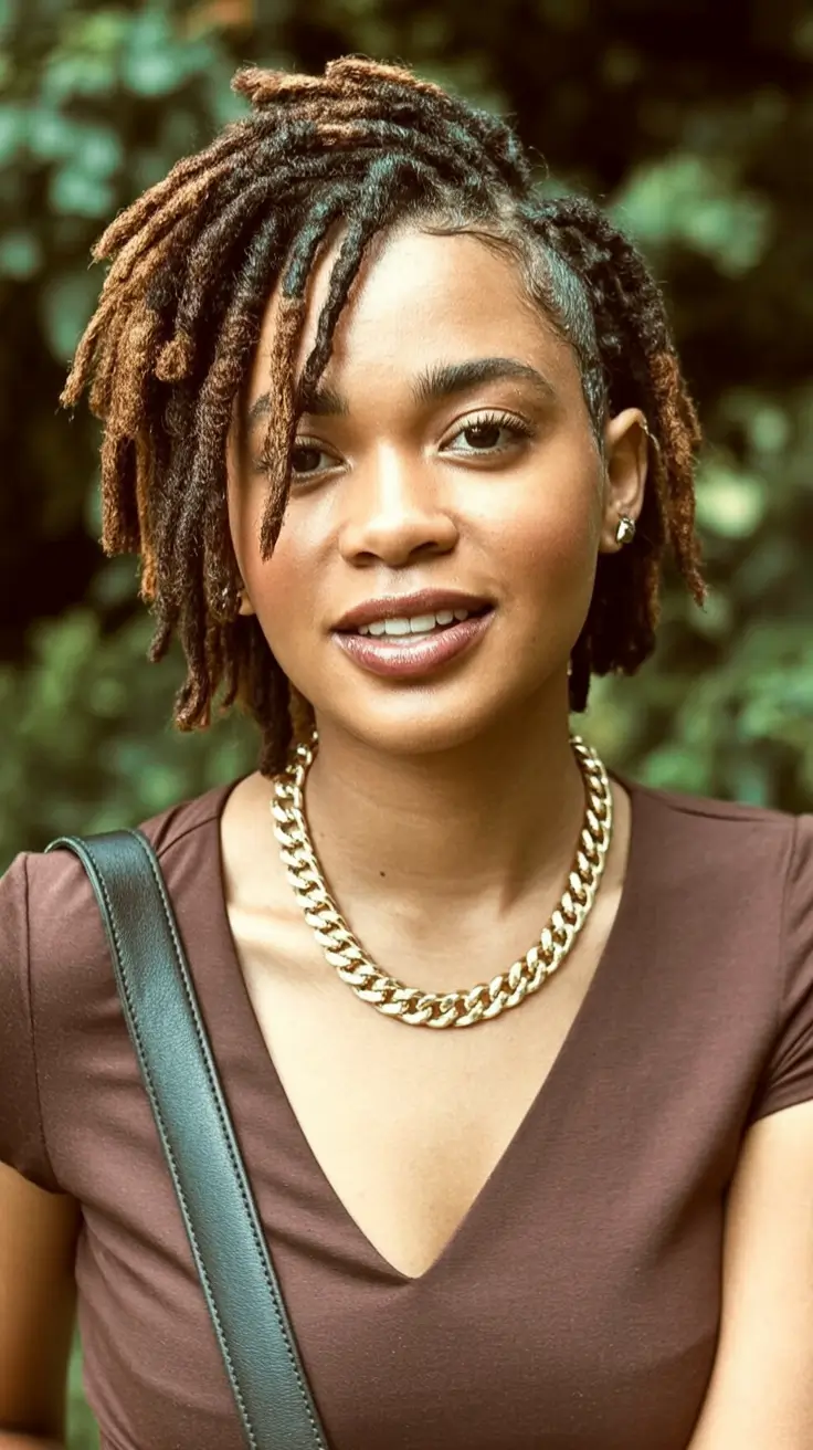 Best locs hairstyles 2026 Short Layered Loc Bob With Warm Highlights