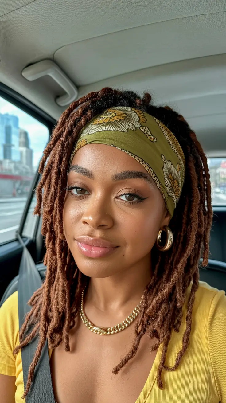 Best locs hairstyles 2026 Soft Auburn Locs With Classic Headwrap Style