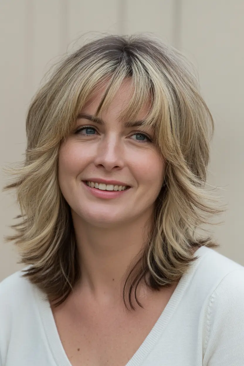 Best medium length hairstyles 2026 – Feathered Shag With Soft Curtain Bangs