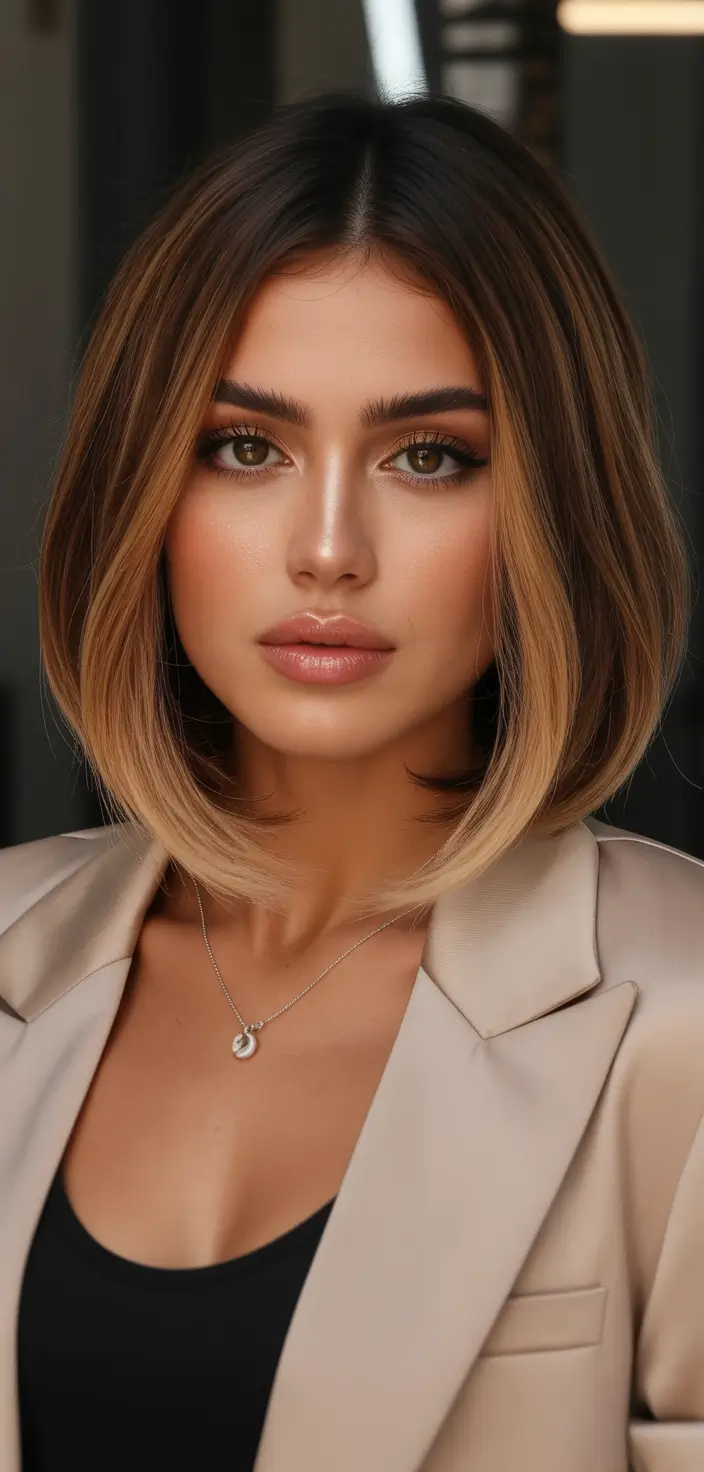 Best medium length hairstyles 2026 – Ultra-Polished Ombre Lob