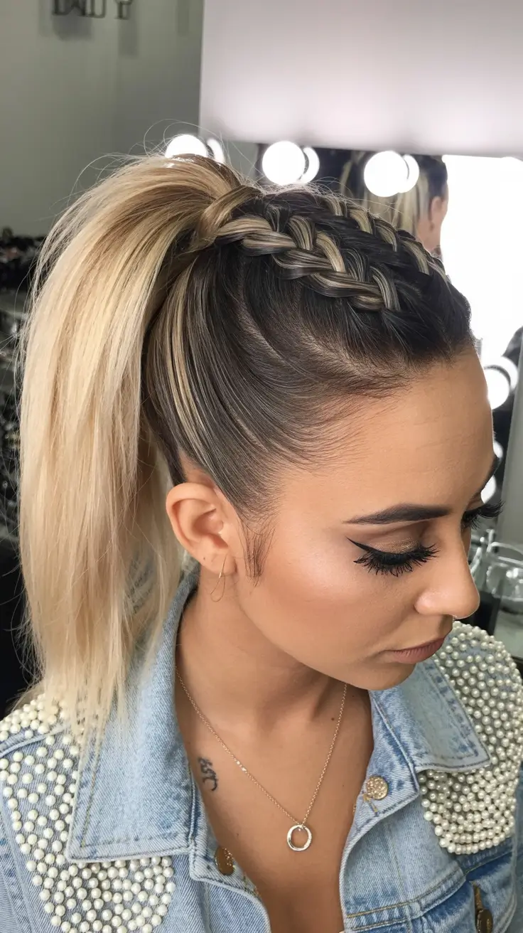 Best medium length hairstyles 2026 – High Braided Ponytail