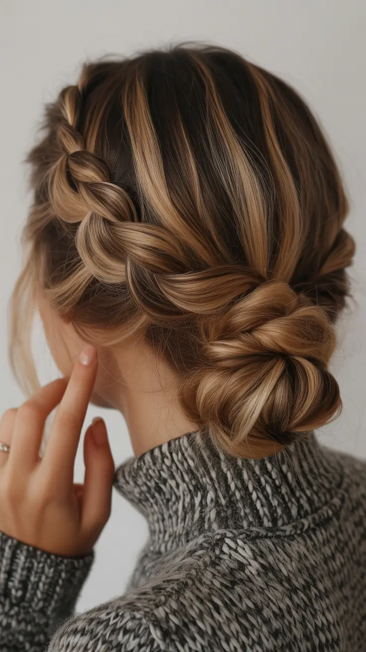 Best medium length hairstyles 2026 – Twisted Low Bun With Braid