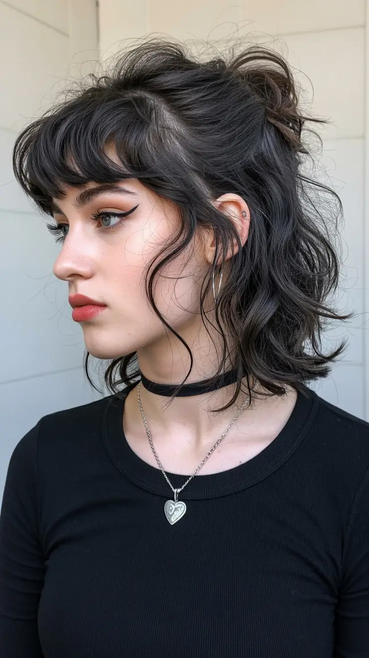Best medium length hairstyles 2026 – Textured Dark Lob With Soft Bangs
