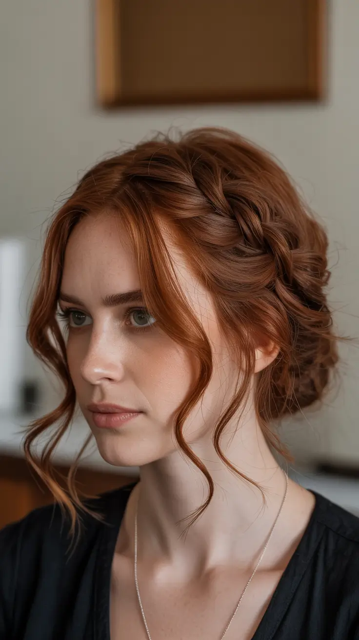 Best medium length hairstyles 2026 – Rust-Toned Braided Updo