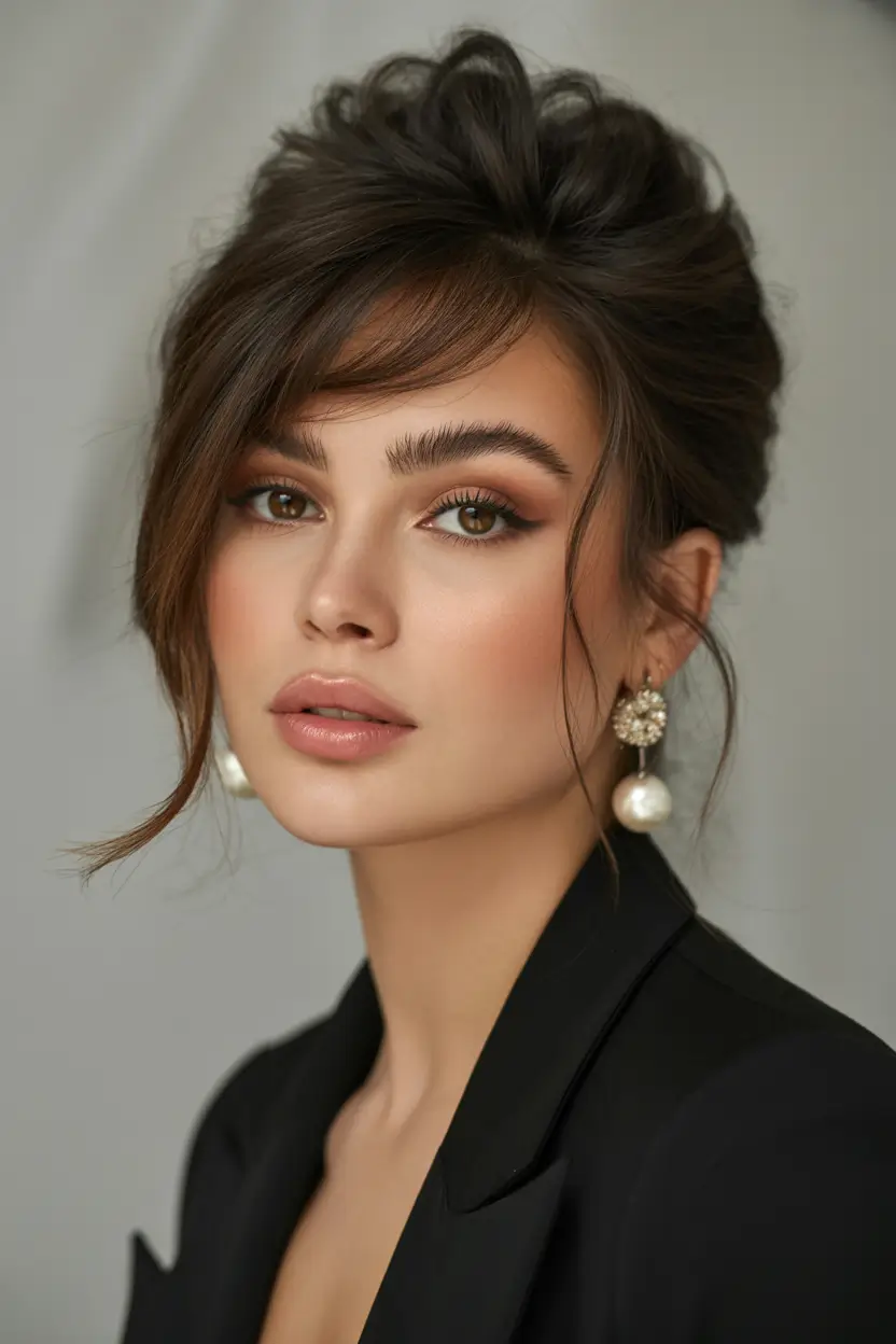 Best medium length hairstyles 2026 – Elegant Updo With Soft Strands