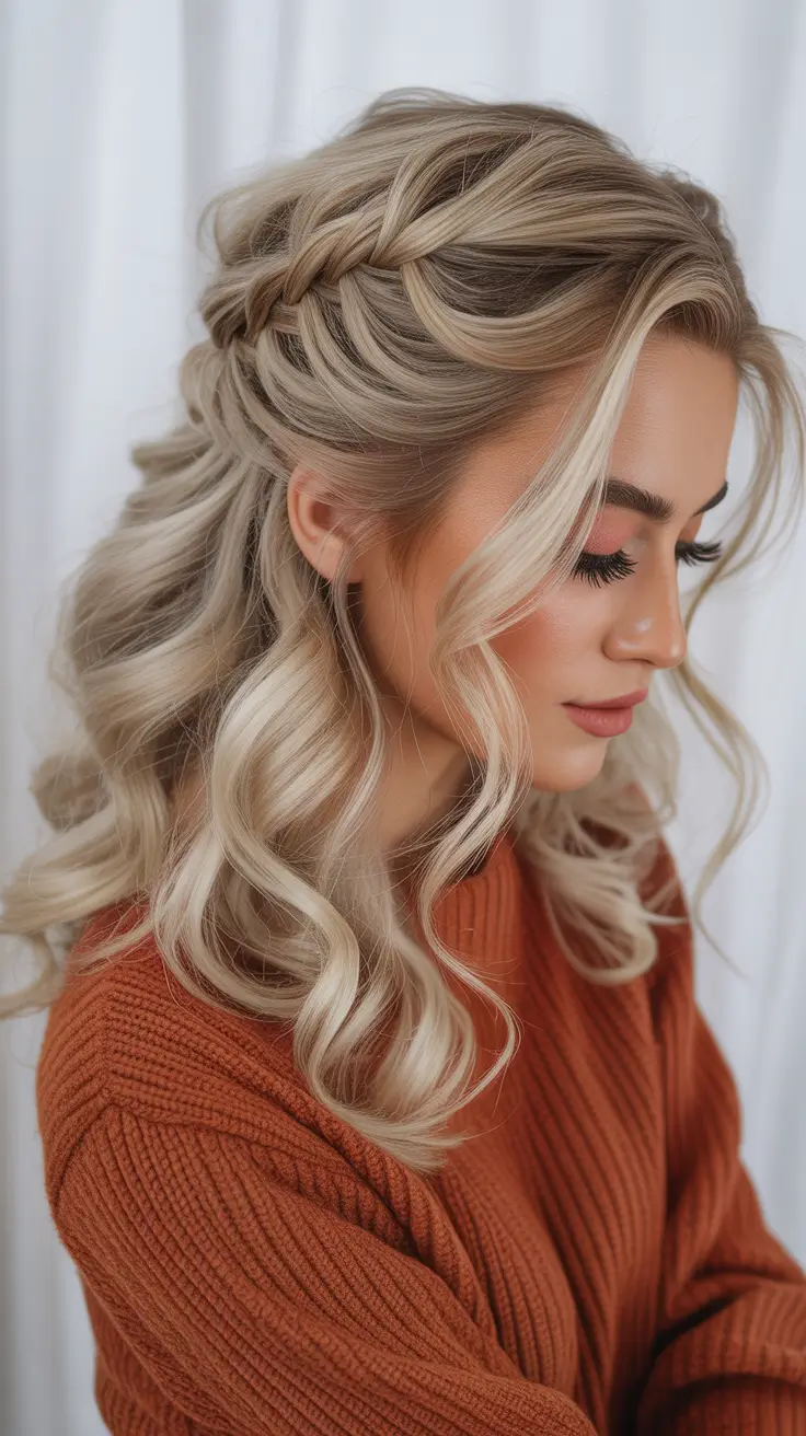 Best medium length hairstyles 2026 – Half-Up Braided Crown