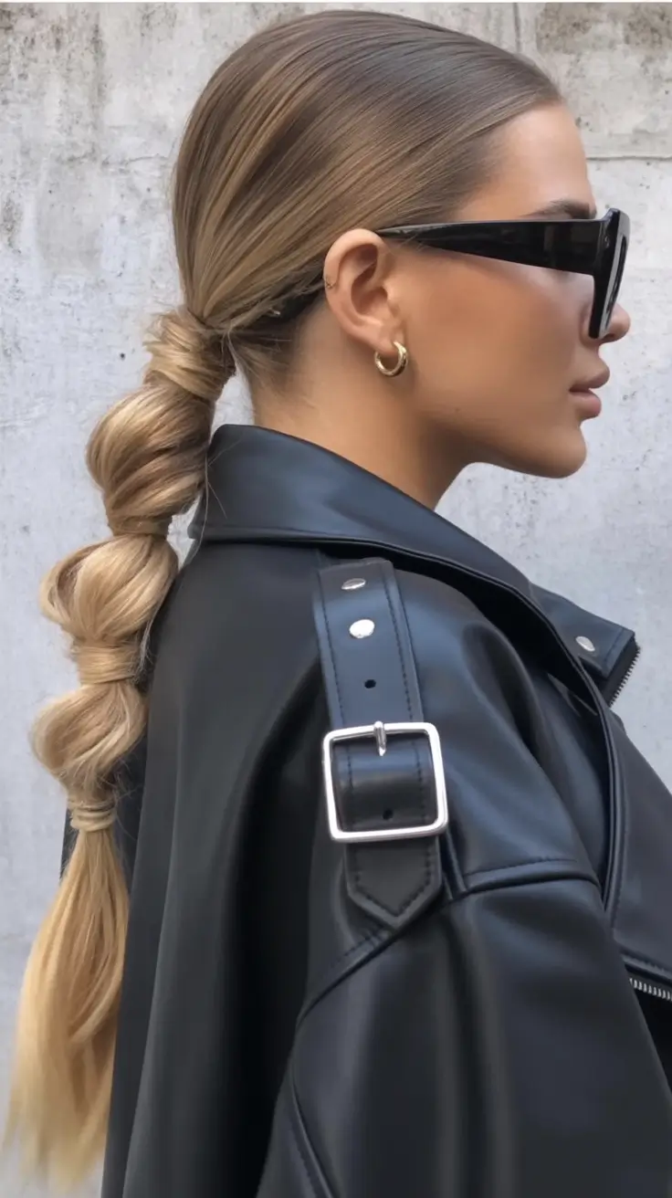 Best ponytail hairstyles 2026 Sleek Looped Pony With Urban Edge