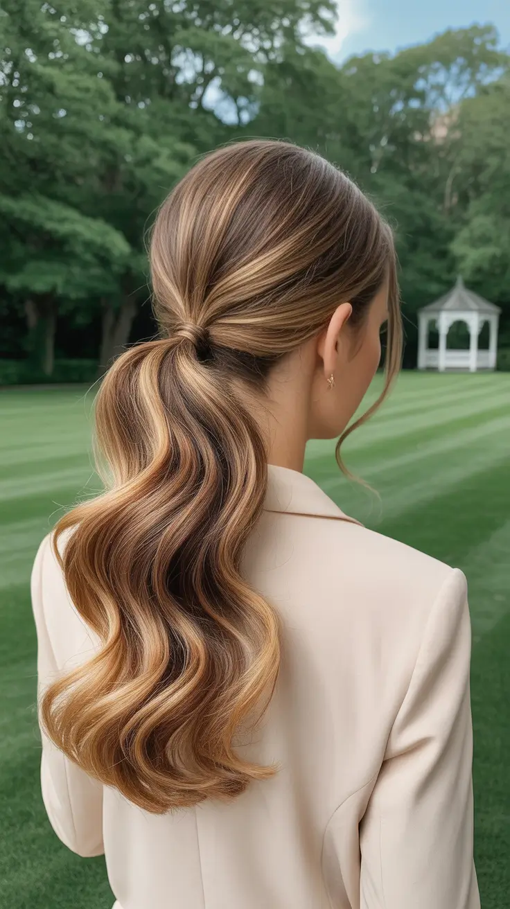 Best ponytail hairstyles 2026 Classic Wrapped Low Wave Pony