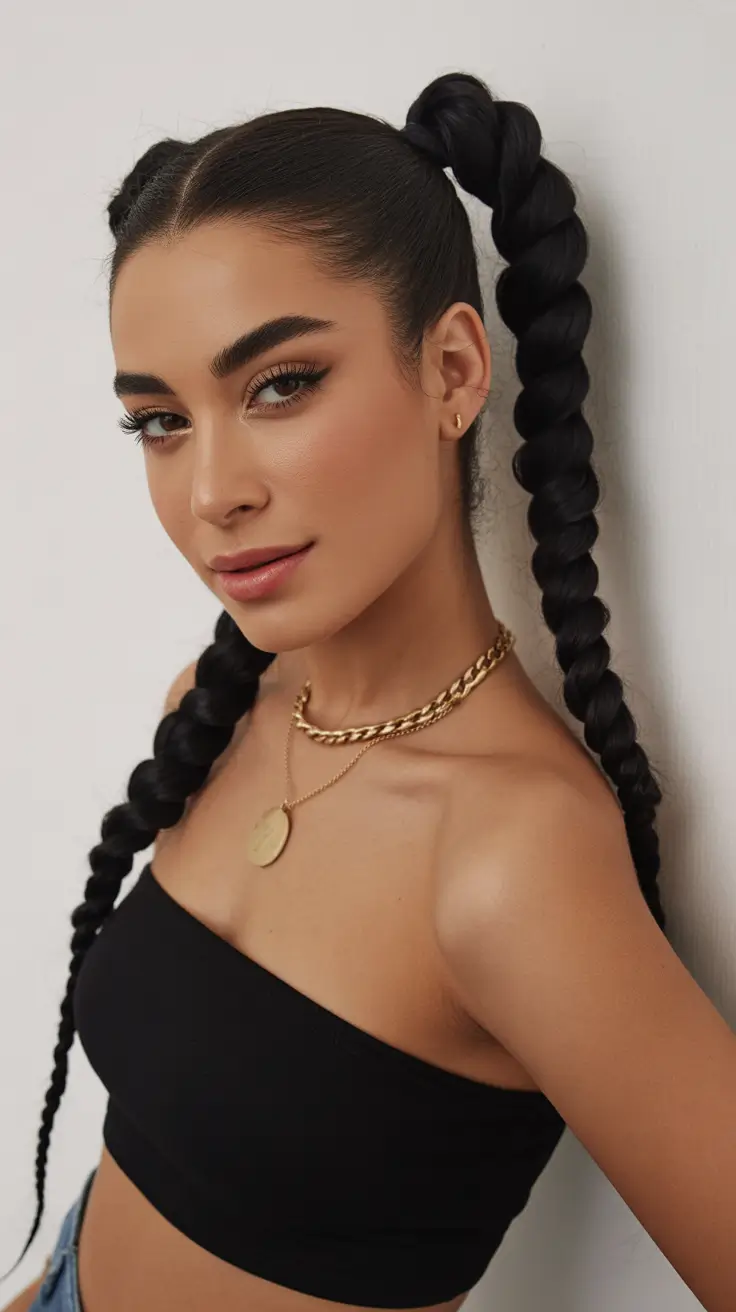 Best ponytail hairstyles 2026 Double Rope Braids High Pony