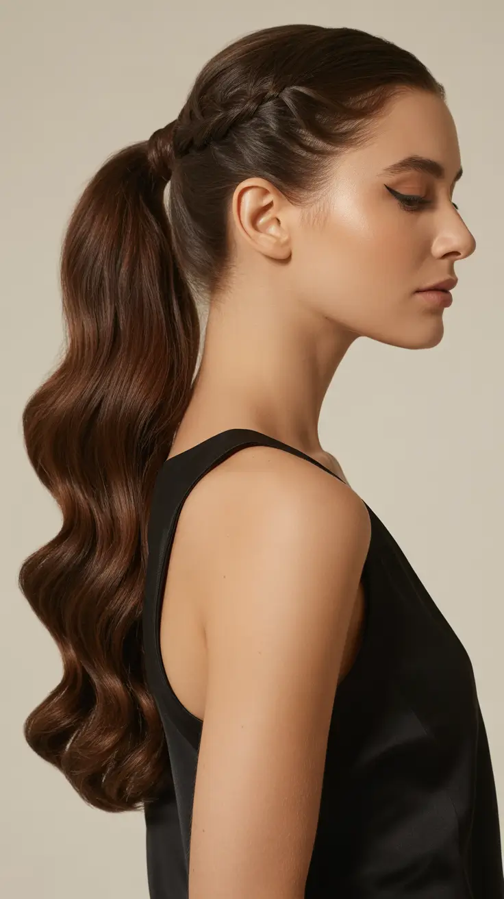 Best ponytail hairstyles 2026 Side Braided High Wave Pony