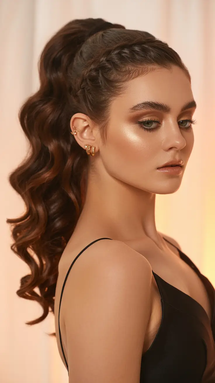 Best ponytail hairstyles 2026 Textured Braid-Front Pony With Sculpted Waves