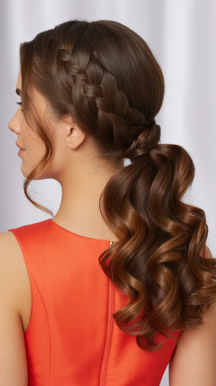 Best ponytail hairstyles 2026 Braided Crown With Curled Lengths