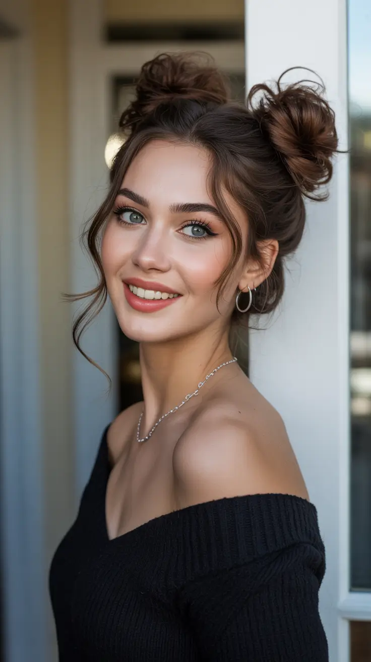 Best quick hairstyles 2026 Chic Space Buns With Loose Waves