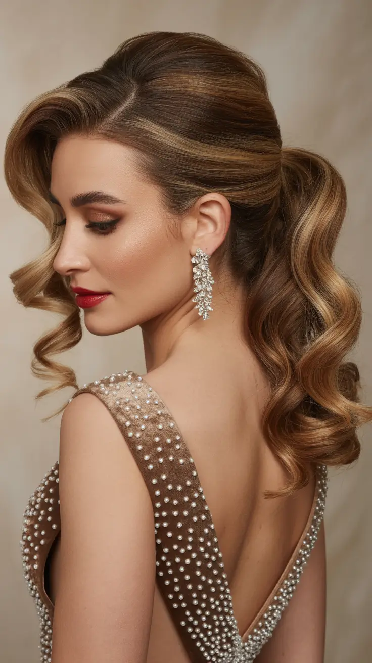 Best quick hairstyles 2026 Glam Retro Waves With a Soft Pony Lift